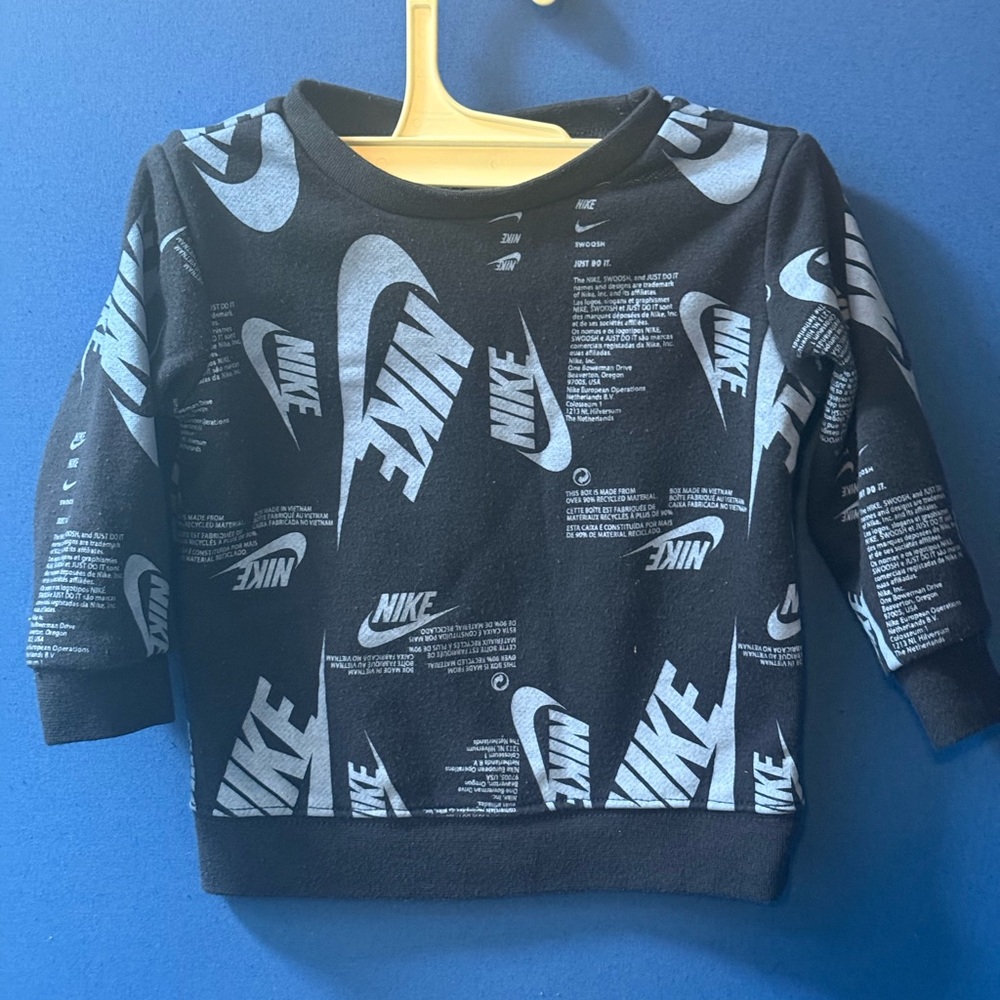 Nike Kids Navy and White Logo Sweatshirt Size 12M
